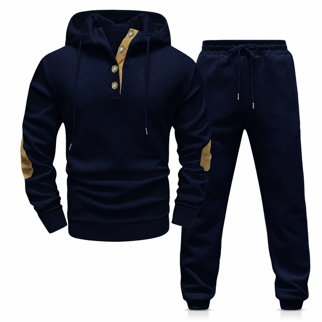 🛍️✨Herren 2-teiliges Jacquard Kapuzenpullover Set Herbst Winter lässiger Kapuzen-Sweatshirt und Sweathose Trainingsanzug
