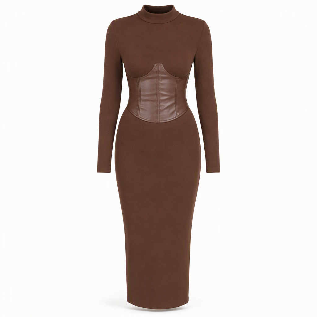 🥳Über 5.000 Mal im Warenkorb!🥳 Damen Rundhals Langarm Patchwork Figurbetontes Bodycon Strickkleid