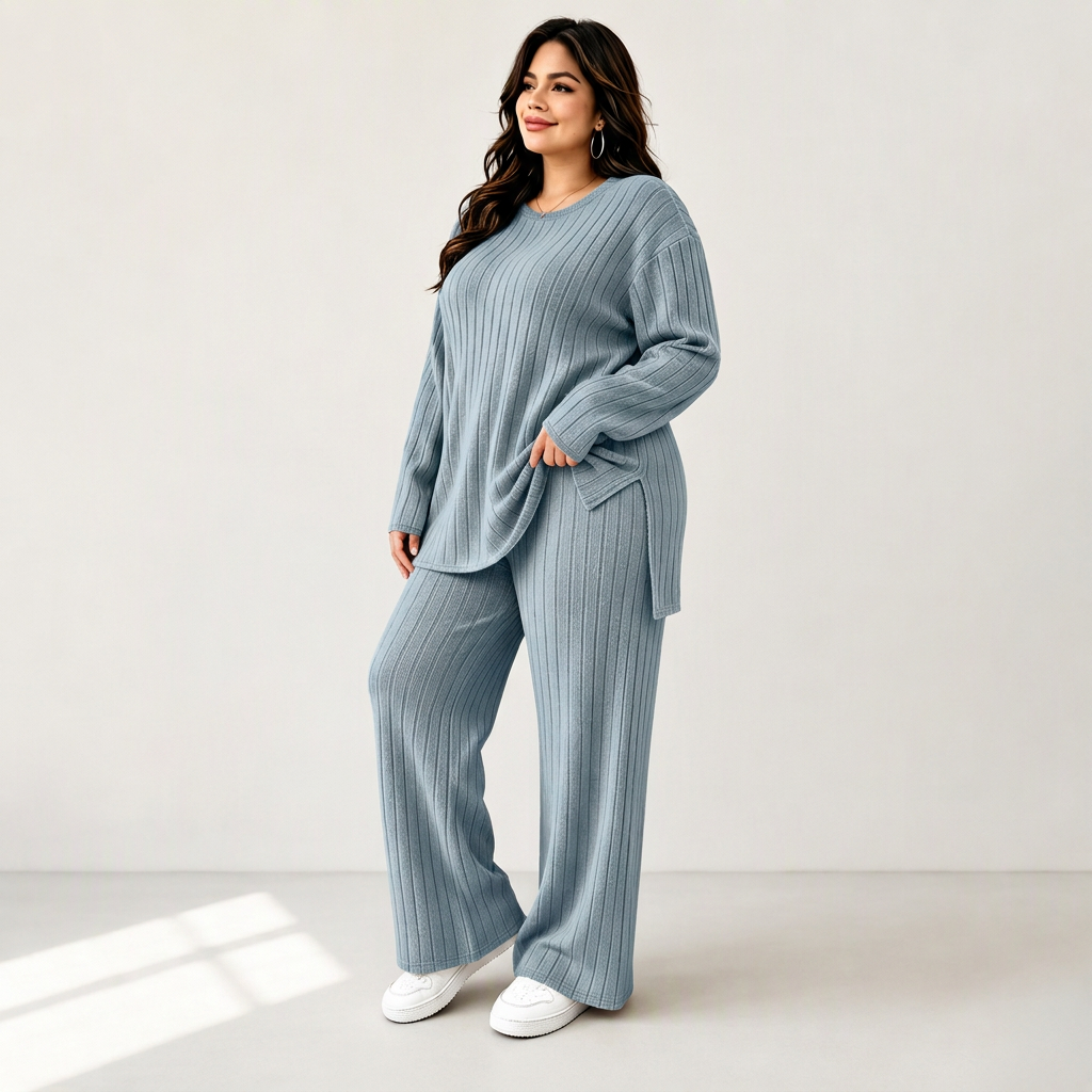 📢🎉50%Rabatt!!!🛍️✨Damen Rippstrick-Top mit seitlichem Schlitz und Hosen Set