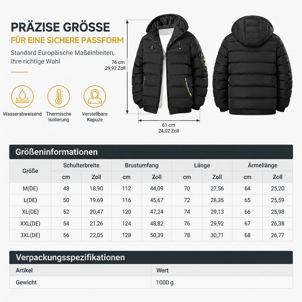 đ„ł LĂ€ssige, warme, isolierte Winterjacke fĂŒr Herren, kurz und wattiert