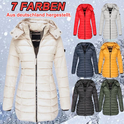 ✨ Mittellange wattierte Winterjacke für Damen – einfarbig & warme Kapuze
