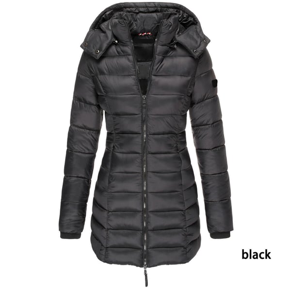 ✨ Mittellange wattierte Winterjacke für Damen – einfarbig & warme Kapuze