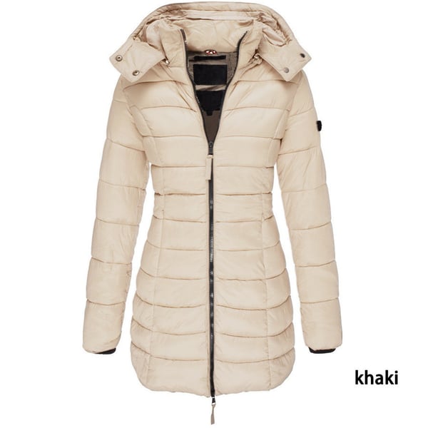✨ Mittellange wattierte Winterjacke für Damen – einfarbig & warme Kapuze