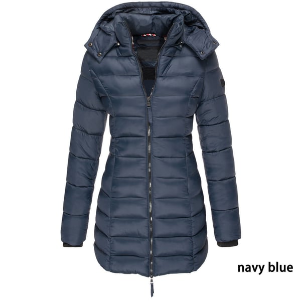✨ Mittellange wattierte Winterjacke für Damen – einfarbig & warme Kapuze