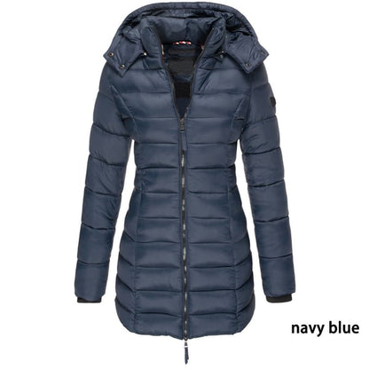 ✨ Mittellange wattierte Winterjacke für Damen – einfarbig & warme Kapuze