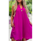 👗 Jednobarevné šaty bez rukávů s výstřihem do V a dekorativními knoflíky