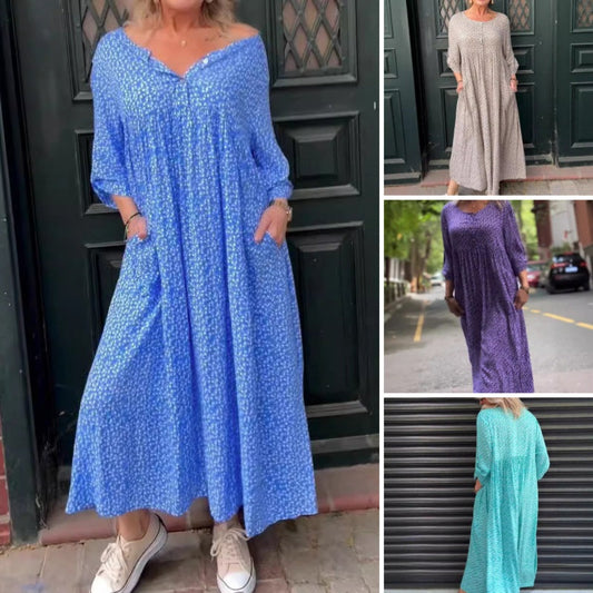 🌼👗 Dámské Casual Šaty s Kulatým Výstřihem a Potiskem