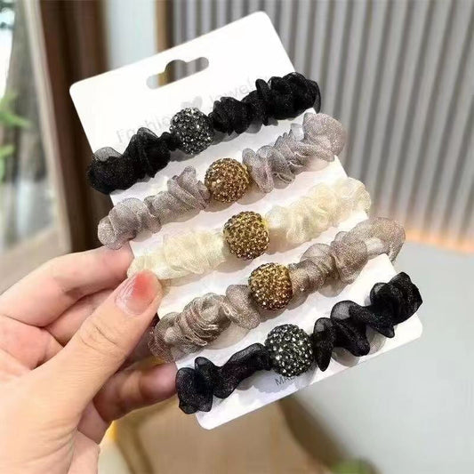 ✨💖Vysoce pružná plisovaná síťovaná gumička do vlasů s třpytkami