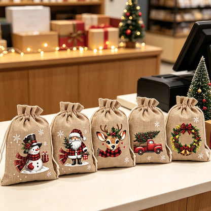 🎄 50% SLEVA! 🎁 Vánoční dárkové pytlíky – vánoční motivy stahovací šňůrka a odolný materiál ✨🎅