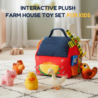 🧸🚜 Interaktivní plyšová farma pro děti – 6 zón pro objevování, roztomilí zvířecí maňásci a přenosný domeček s úložným prostorem – Učte se, hrajte si a rozvíjejte se ✨