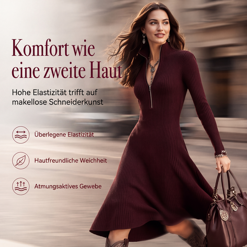 👗  Figurbetonter Komfort & Eleganz – Geripptes Strickkleid