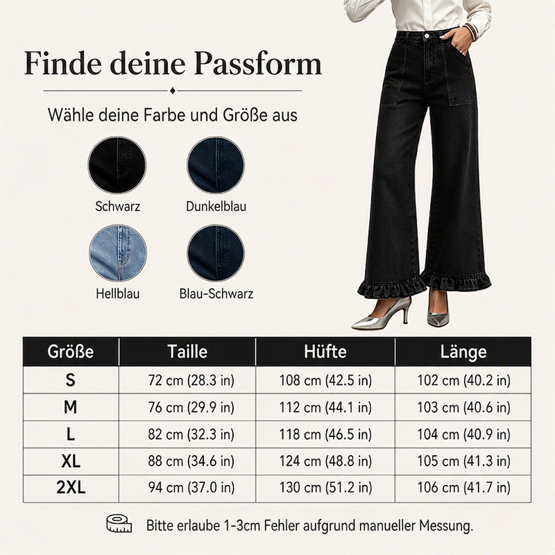 🎉✨Elegante Jeans mit geradem Bein und gerüschtem Saum für Damen