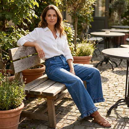 🎉✨Elegante Jeans mit geradem Bein und gerüschtem Saum für Damen