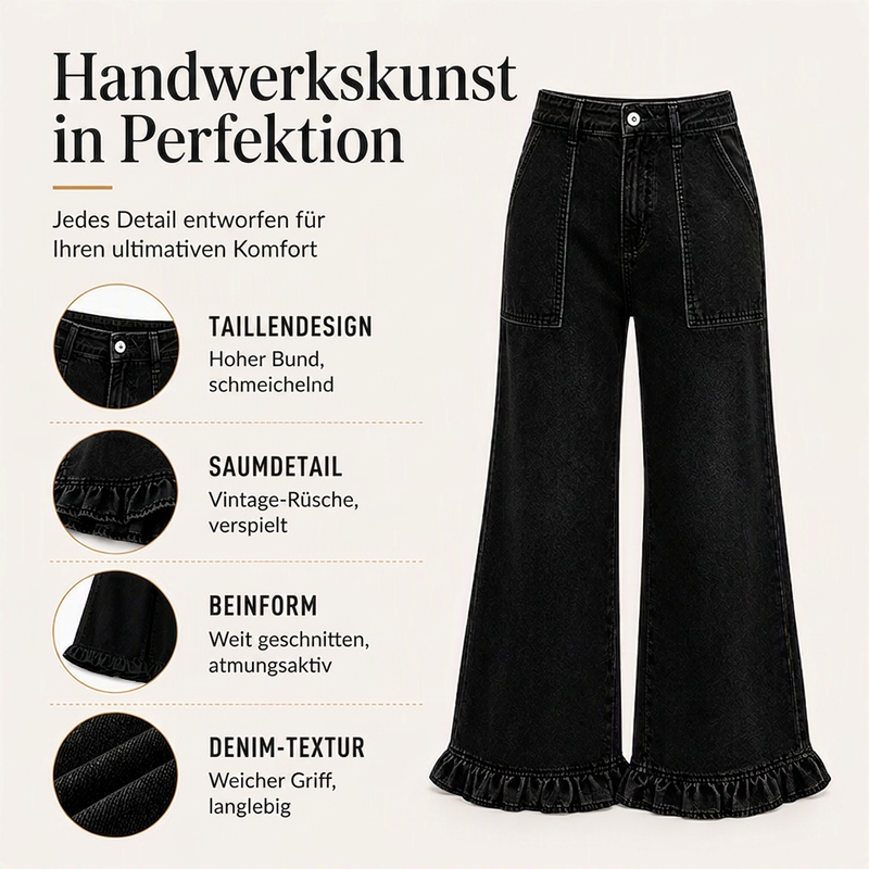 🎉✨Elegante Jeans mit geradem Bein und gerüschtem Saum für Damen