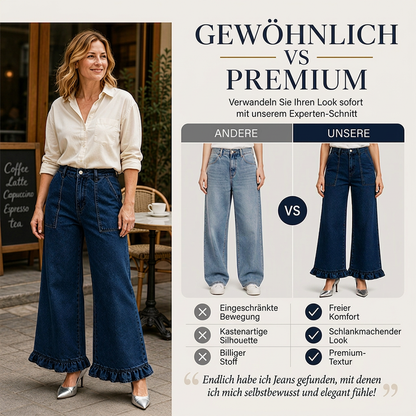 🎉✨Elegante Jeans mit geradem Bein und gerüschtem Saum für Damen