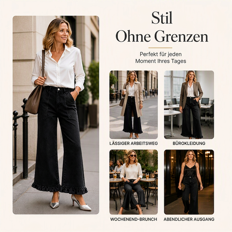 🎉✨Elegante Jeans mit geradem Bein und gerüschtem Saum für Damen