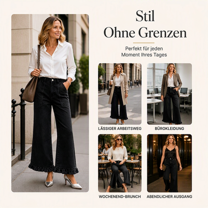 🎉✨Elegante Jeans mit geradem Bein und gerüschtem Saum für Damen