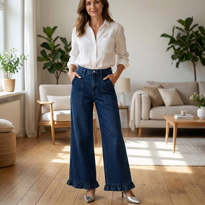 🎉✨Elegante Jeans mit geradem Bein und gerüschtem Saum für Damen