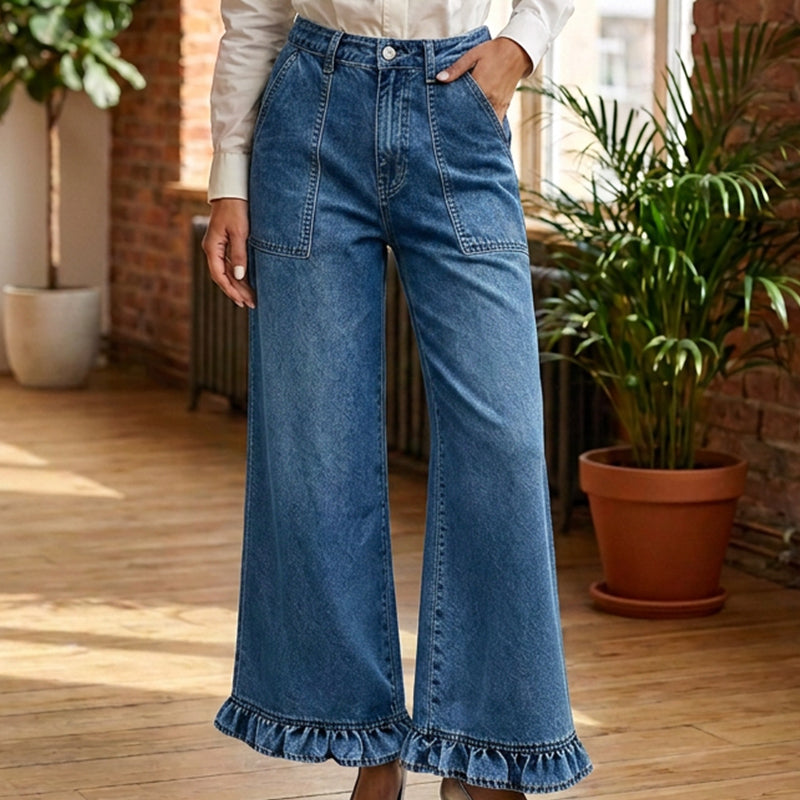 🎉✨Elegante Jeans mit geradem Bein und gerüschtem Saum für Damen