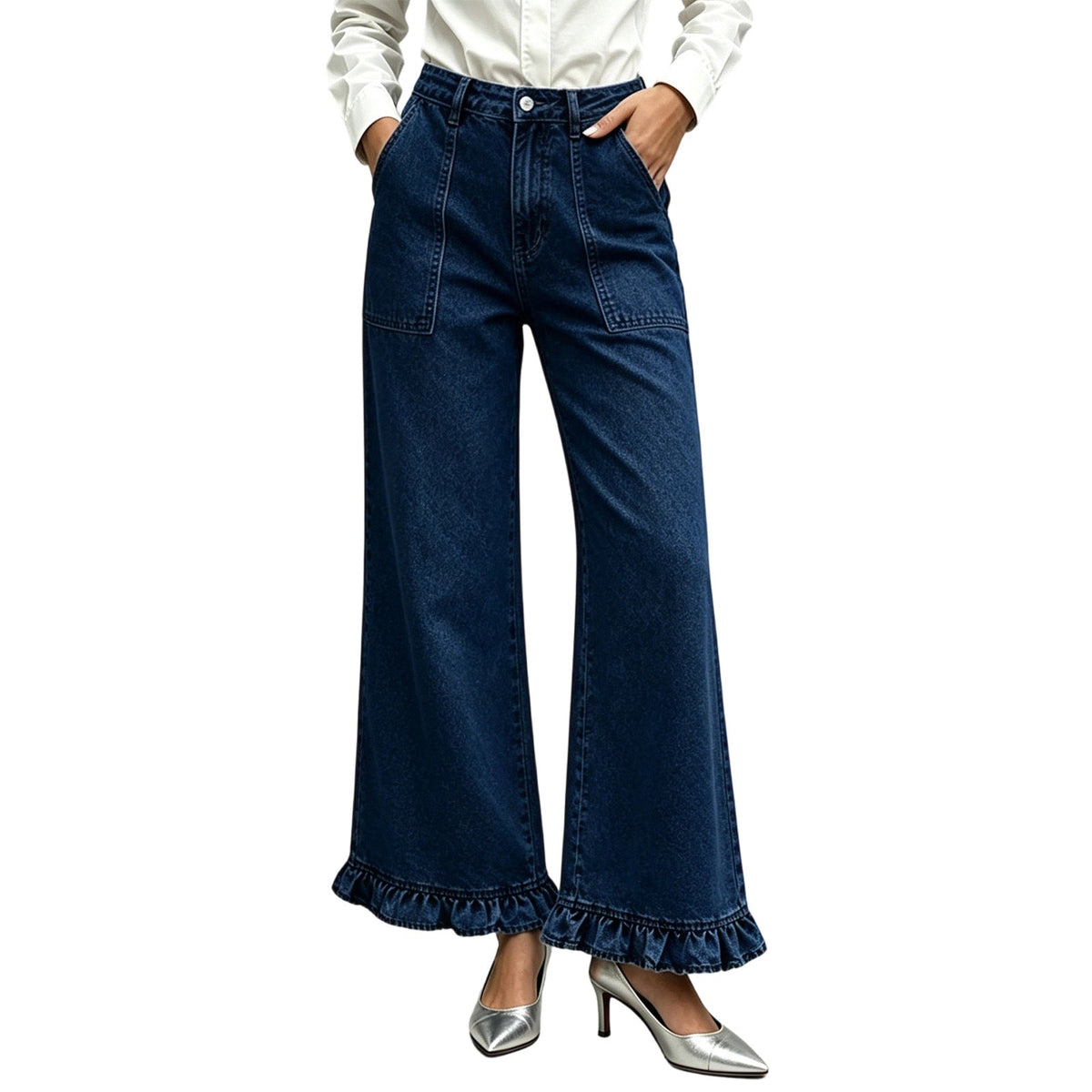 🎉✨Elegante Jeans mit geradem Bein und gerüschtem Saum für Damen