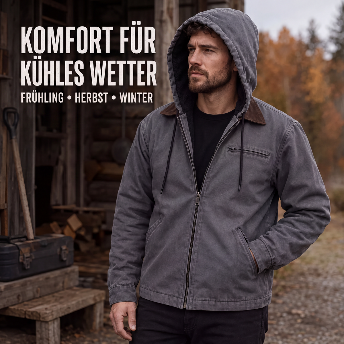 🎉✨Herren Arbeitsjacke mit Kapuze und Plüschfutter