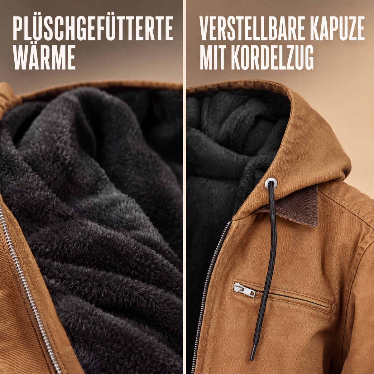 🎉✨Herren Arbeitsjacke mit Kapuze und Plüschfutter