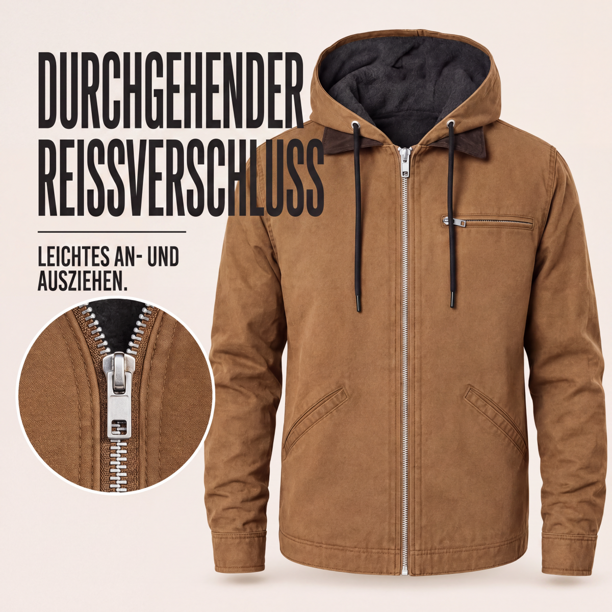 🎉✨Herren Arbeitsjacke mit Kapuze und Plüschfutter