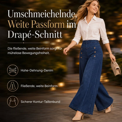 🙌 70% Wiederkaufquote – Qualität überzeugt! High-Waist Jeans mit weiter Beinform, Stretch-Denim und dekorativen Knöpfen