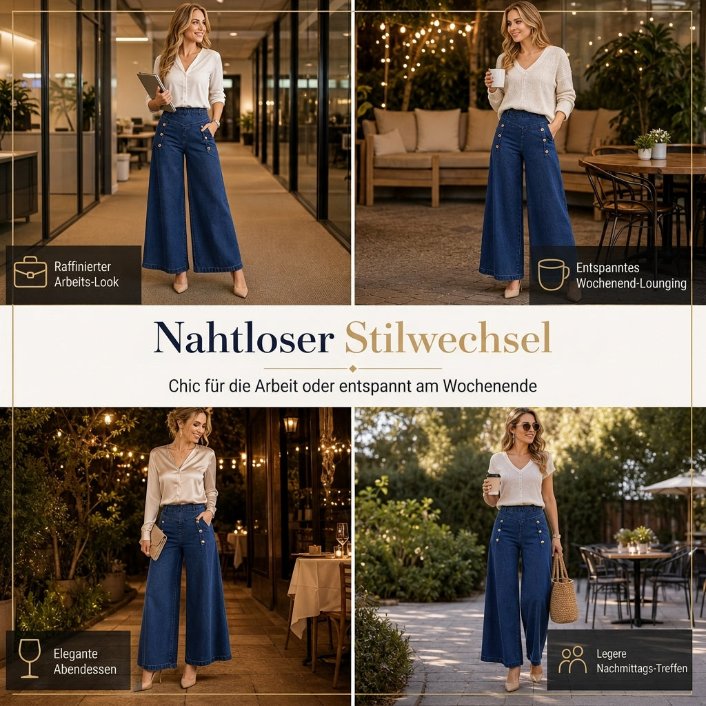 🙌 70% Wiederkaufquote – Qualität überzeugt! High-Waist Jeans mit weiter Beinform, Stretch-Denim und dekorativen Knöpfen