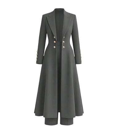 🛍️✨Elegantes herbstliches 2-Teiler-Outfit für Damen mit Retro-Langmantel und schlichter Hose