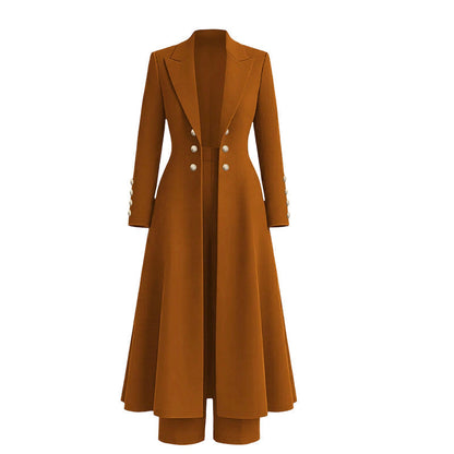 🛍️✨Elegantes herbstliches 2-Teiler-Outfit für Damen mit Retro-Langmantel und schlichter Hose