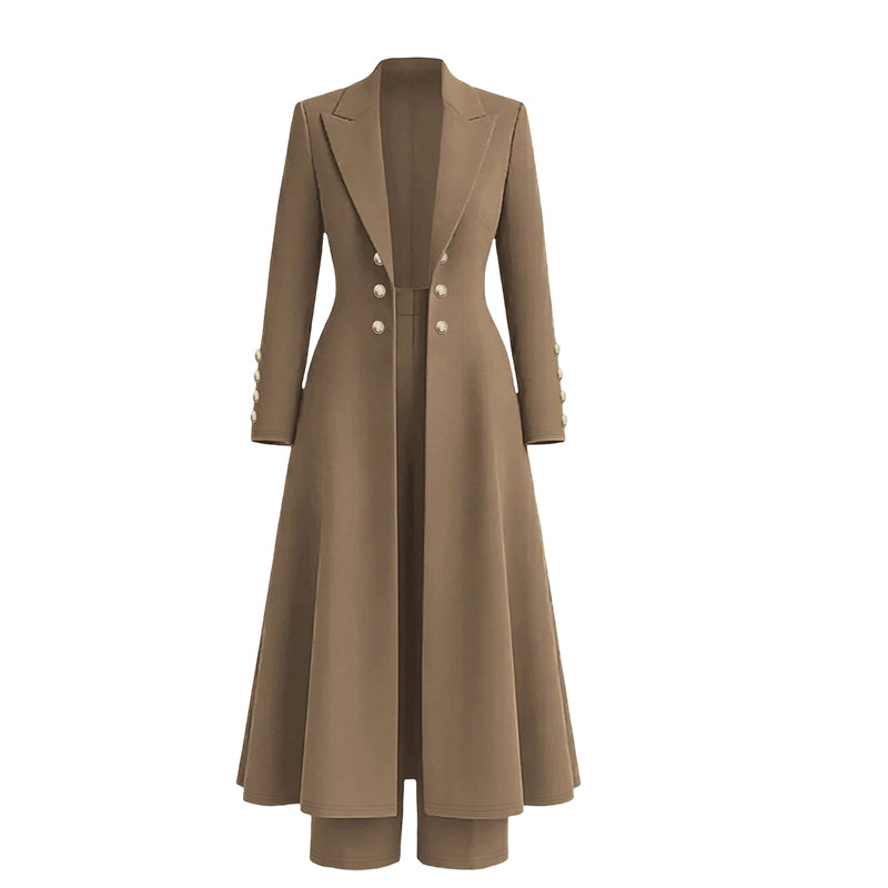 🛍️✨Elegantes herbstliches 2-Teiler-Outfit für Damen mit Retro-Langmantel und schlichter Hose