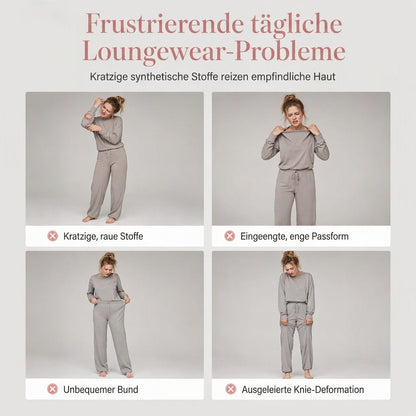 ⏰ Countdown läuft – 50% nur noch 3 Tage! Freizeit Zweiteiliges Strick-Lounge-Set für Damen mit Mock-Neck Langarm-Sweatshirt und hochtaillierten weit geschnittenen Hosen