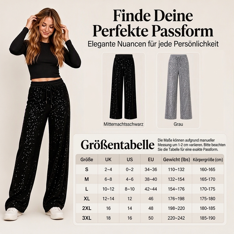 ⏰ Beliebt und bald ausverkauft!⏰ Damen funkelnde Pailletten-Weitbeinhose