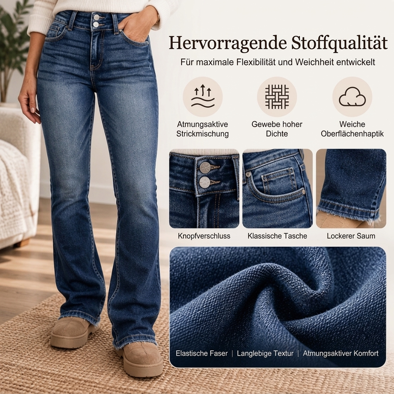 Damen Bootcut-Jeans mit Doppelknopf und hohem Bund