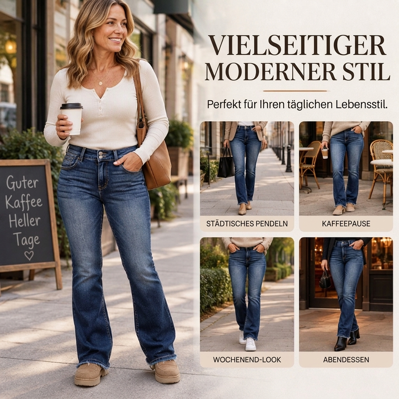 Damen Bootcut-Jeans mit Doppelknopf und hohem Bund
