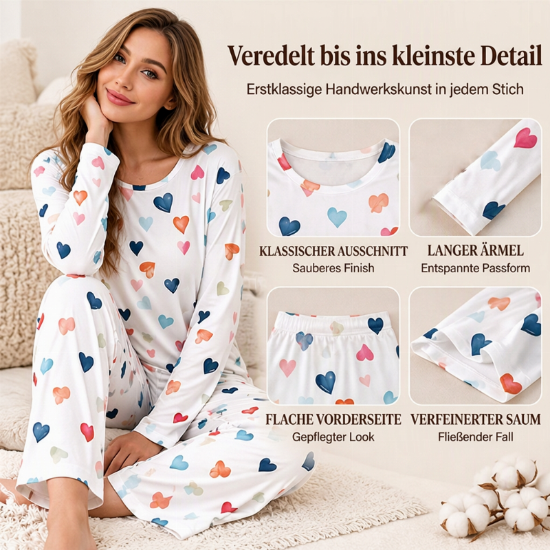 Damen Schlafanzug-Set mit Herzprint und Langarm
