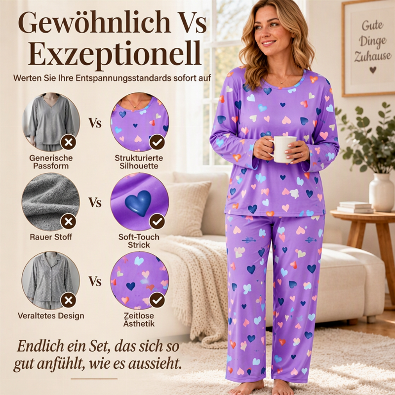 Damen Schlafanzug-Set mit Herzprint und Langarm