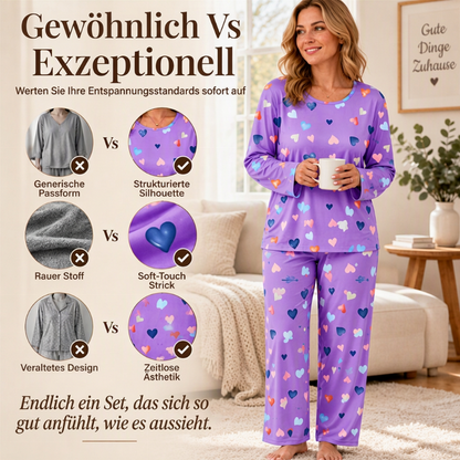 Damen Schlafanzug-Set mit Herzprint und Langarm
