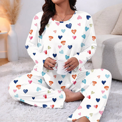 Damen Schlafanzug-Set mit Herzprint und Langarm