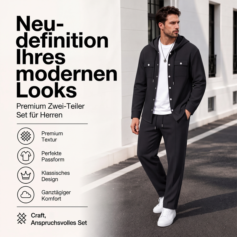 Herren Freizeit Waffelstruktur Kapuzenjacke und Hosen Set