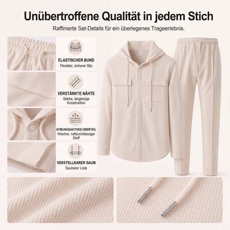Herren Freizeit Waffelstruktur Kapuzenjacke und Hosen Set