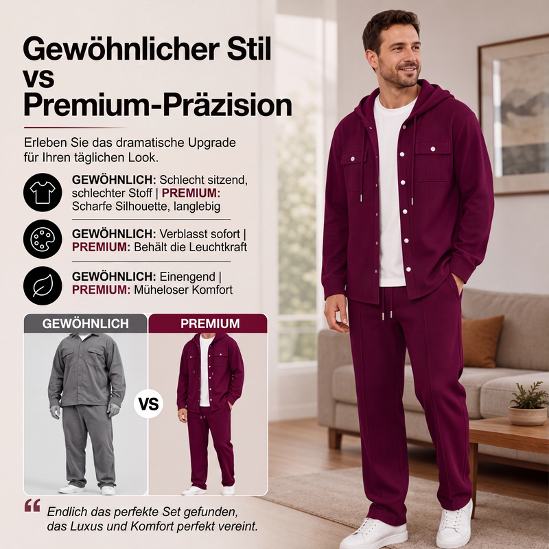 Herren Freizeit Waffelstruktur Kapuzenjacke und Hosen Set