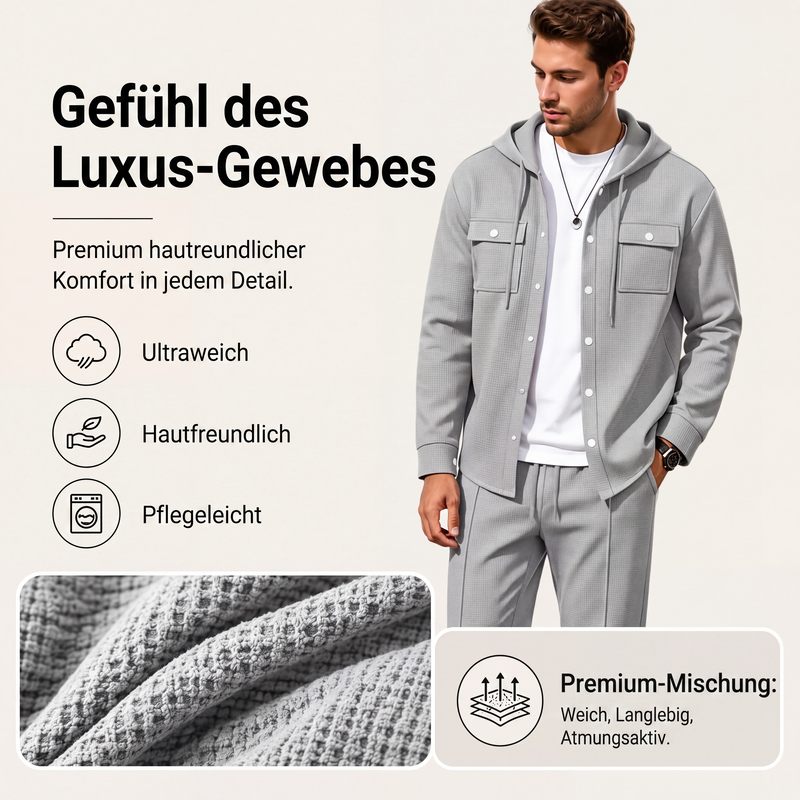 Herren Freizeit Waffelstruktur Kapuzenjacke und Hosen Set