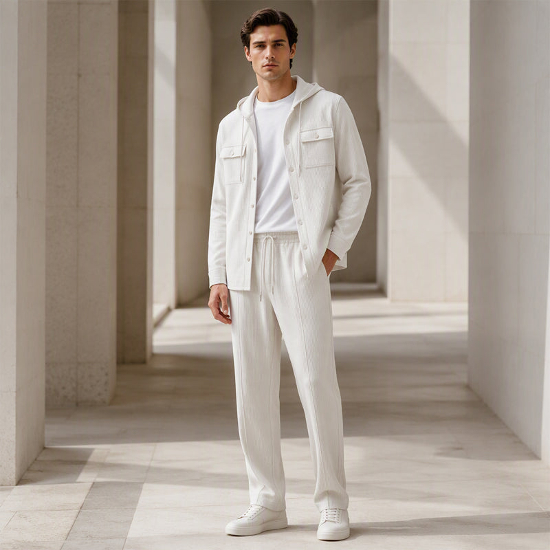 Herren Freizeit Waffelstruktur Kapuzenjacke und Hosen Set