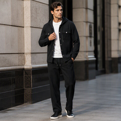 Herren Freizeit Waffelstruktur Kapuzenjacke und Hosen Set