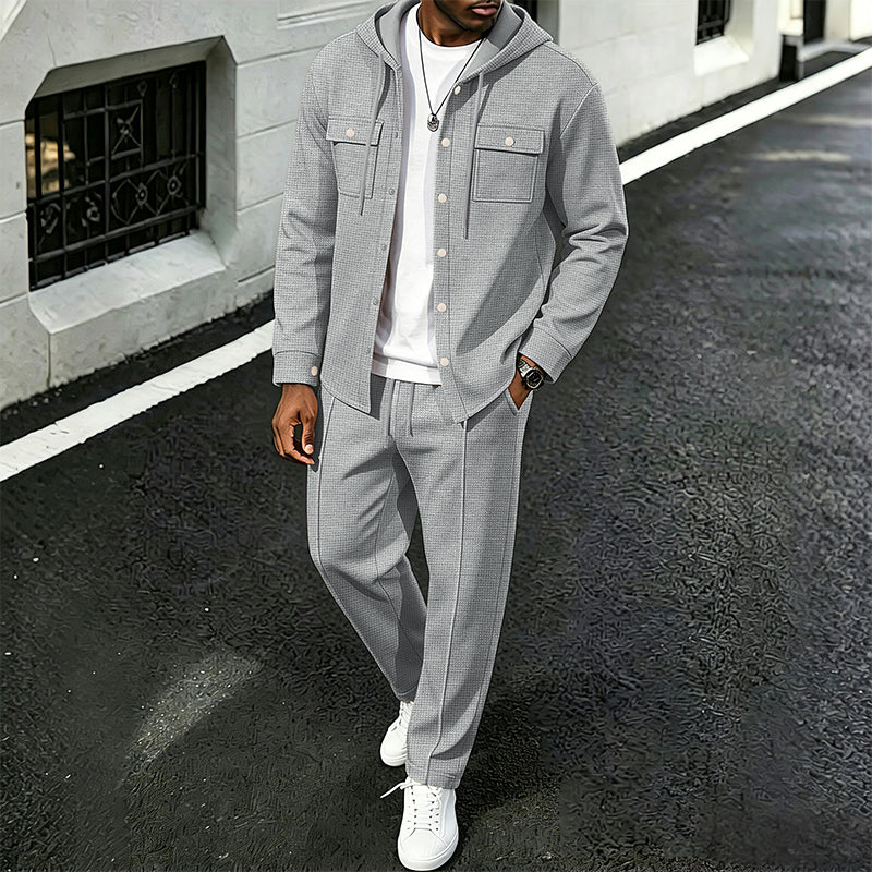 Herren Freizeit Waffelstruktur Kapuzenjacke und Hosen Set