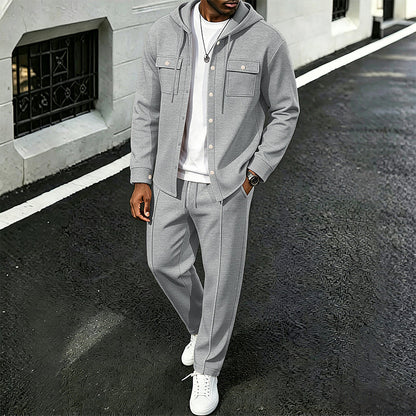 Herren Freizeit Waffelstruktur Kapuzenjacke und Hosen Set