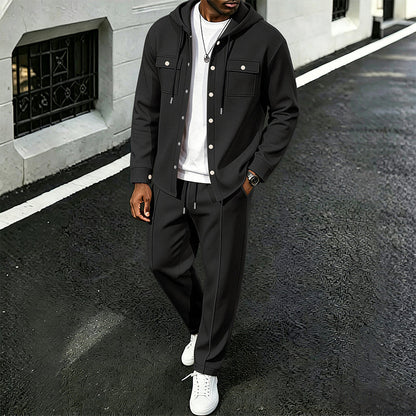 Herren Freizeit Waffelstruktur Kapuzenjacke und Hosen Set