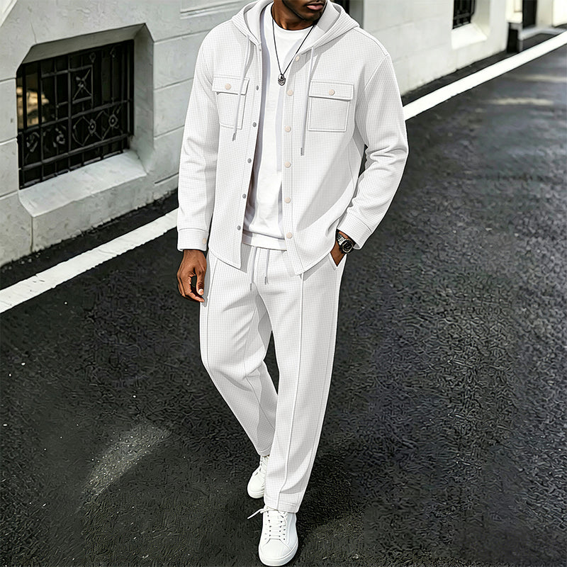 Herren Freizeit Waffelstruktur Kapuzenjacke und Hosen Set